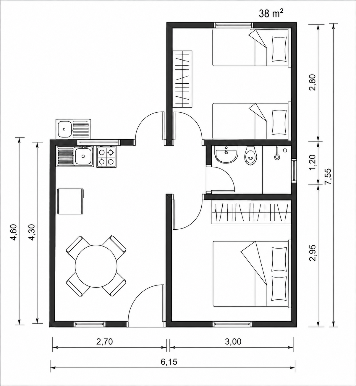 Plano 2 Dormitorios